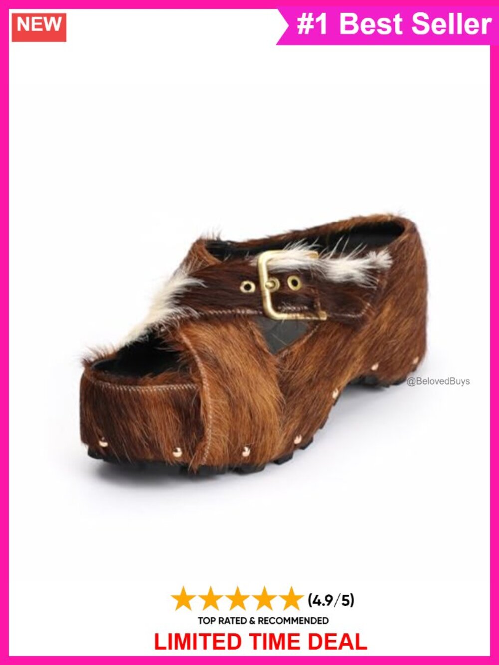 Calfskin Fur Chunky Clog Slide Memory Foam Slip-On Mules